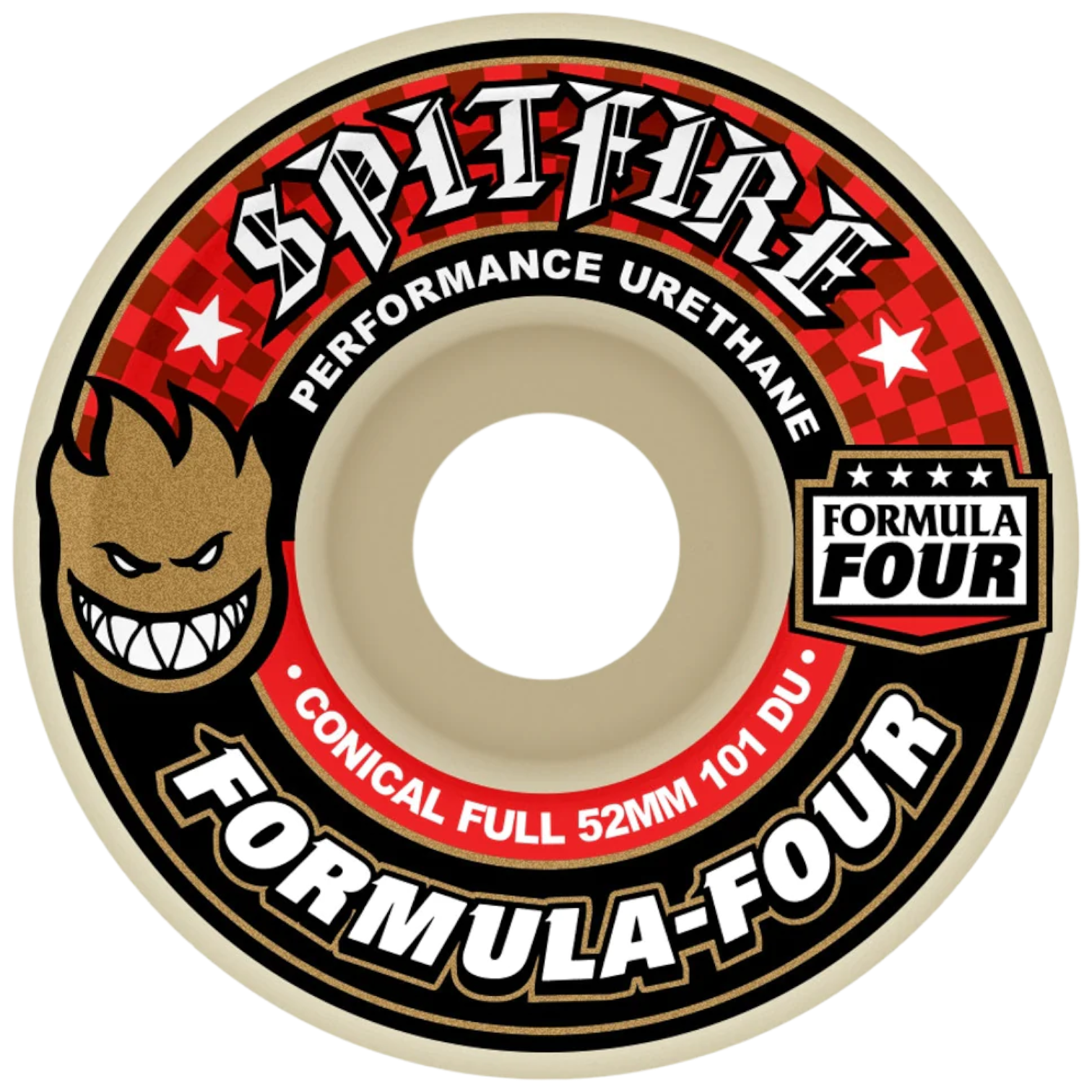 Spitfire - 58mm Natural F4 101 Conical Full Red Logo Skateboard Wheels ...